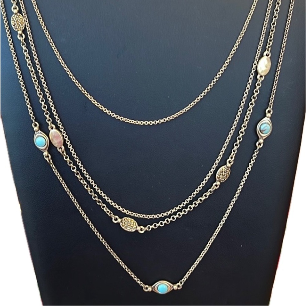 Lucky Brand multi stranded gold turquoise necklace